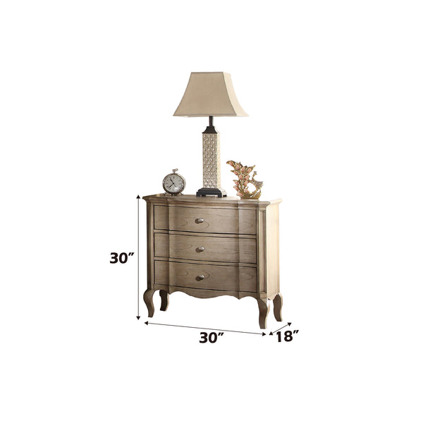 English Elm Chelmsford Antique Taupe Nightstand with 3 Felt-Lined Drawers, Dovetail Construction & Cabriole Legs B2726P261251