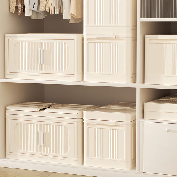 English Elm Cream 4-Tier Folding Storage Cabinet On Wheels – Versatile, Collapsible & Durable Organization Solution W2873P239387