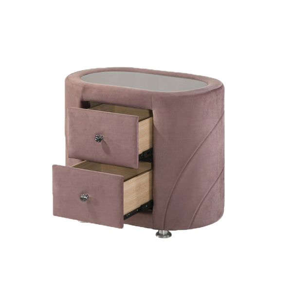 English Elm Velvet Pink Upholstered Nightstand with 2 Drawers on Chrome Tapered Legs — Chic Storage Accent (95) B016P257208
