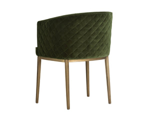 Sunpan Cornella Dining Armchair - Elegant Modern Design with Antique Brass Frame and Diamond Stitching Detail Forest Green