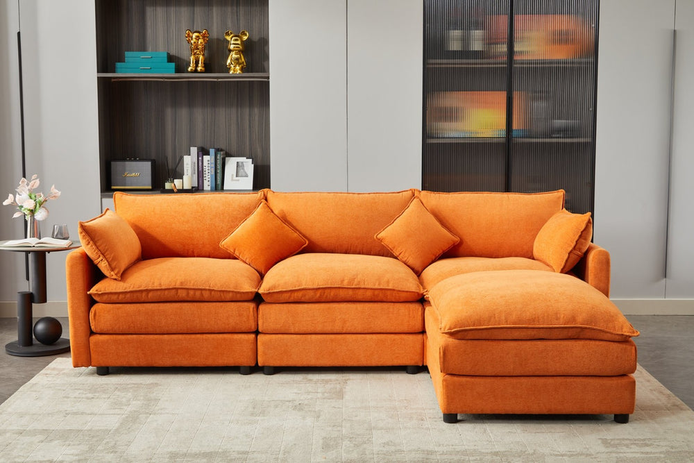 English Elm Modular L-shaped Sectional Sofa with Ottoman Plush Seating for Apartment Living Orange W2915S00057