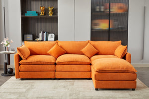 English Elm Modular L-shaped Sectional Sofa with Ottoman Plush Seating for Apartment Living Orange W2915S00057