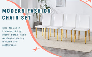 English Elm Set Of 4 Elegant White Pu Leather Chairs With Gold Legs – Chic, Durable, And Perfect For Modern Spaces! W3226P279073-GIGA