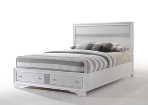 English Elm Naima Queen Storage Bed with Low-Profile Frame, 2 Drawers, Dovetail Construction & Sparkle Trim White 29 L x 21 W x 14 H B2726S00513