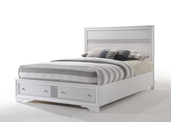 English Elm Naima Queen Storage Bed with Low-Profile Frame, 2 Drawers, Dovetail Construction & Sparkle Trim White 29 L x 21 W x 14 H B2726S00513