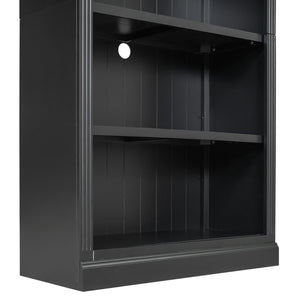 English Elm 83.4" Tall Wood Bookcase with LED Light Strip, 5-Tier Adjustable Shelves, Cable Hole, Modern Black Storage Organizer N751S246934B