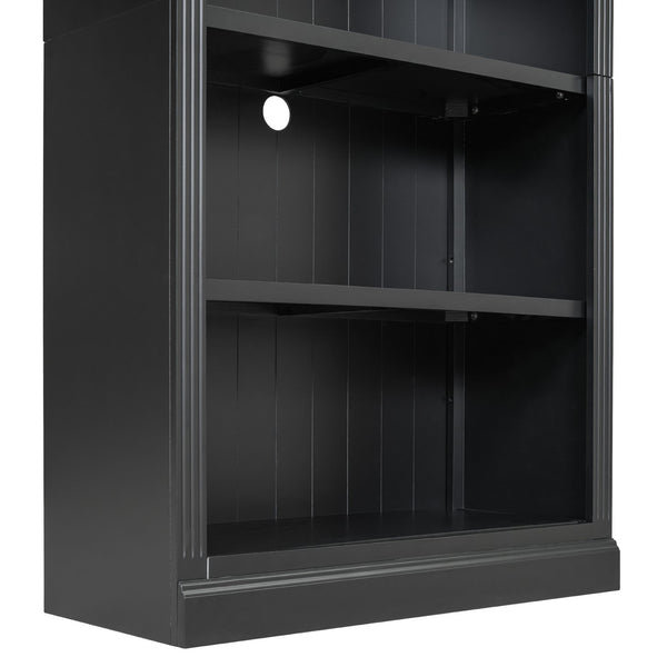 English Elm 83.4" Tall Wood Bookcase with LED Light Strip, 5-Tier Adjustable Shelves, Cable Hole, Modern Black Storage Organizer N751S246934B