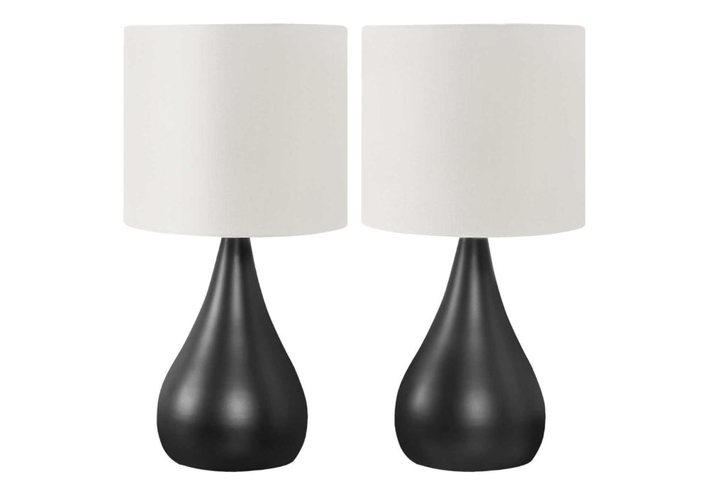English Elm Lighting, Set of 2 Sculptural Teardrop Black Metal Base Ivory Linen Shade Bedside Lamps B2710P220102