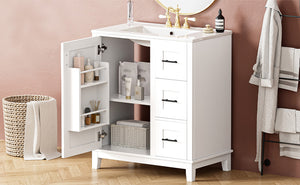 English Elm 30-inch Modern Bathroom Vanity with Ceramic Basin, Rubberwood Frame, Soft-Close Drawers & Organized Storage White N729P290689K