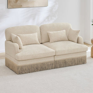 English Elm Comfy Chenille Leopard Print Loveseat with Tassel Trim Modular Sectional for Living Room Beige W5656S00001