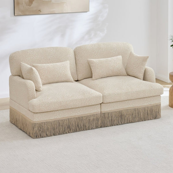 English Elm Comfy Chenille Leopard Print Loveseat with Tassel Trim Modular Sectional for Living Room Beige W5656S00001