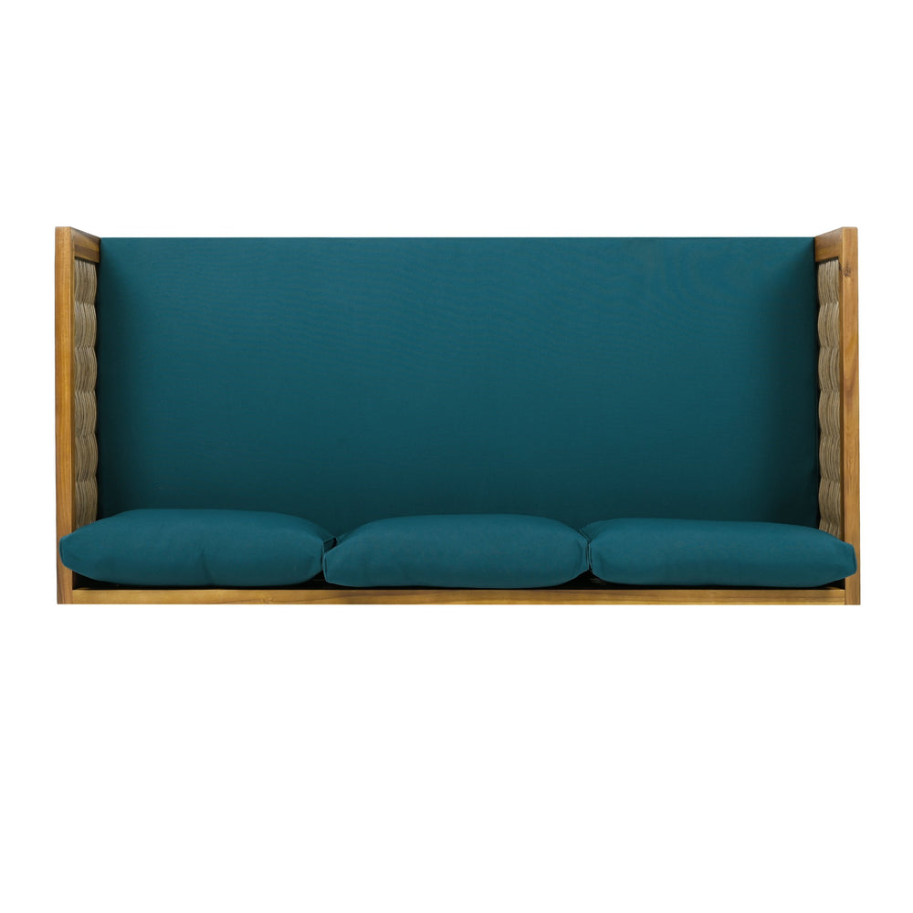 English Elm Christopher Knight Home® - Claremont 3-Seater Daybed With Rattan Arms - Stylish Acacia Wood Frame & Water-Resistant Cushions N770P205570T