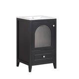 English Elm 20" Bathroom Vanity With Sink, Bathroom Cabinet With Soft Closing Glass Door, A Drawer, Black