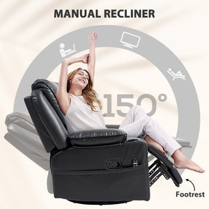 English Elm Massage Recliner Swivel Rocker with Heat Lumbar Support Pu Leather Oversized Lounge T3971P405836