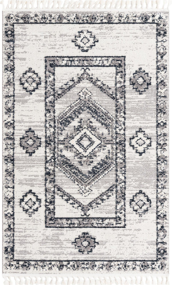 Unique Loom Cherokee Boone Machine Made Geometric Rug Sand, Gray/Black 5' 3" x 8' 0"