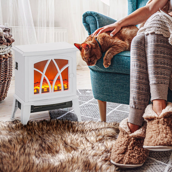 English Elm Homcom Electric Fireplace Stove - 18" Portable Heater With Realistic Flames, Overheat Safety, White W2225P249837