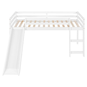 English Elm Loft Bed with Built-in Slide Solid Pine Twin Frame for Kids Bedroom Play N708P360093K