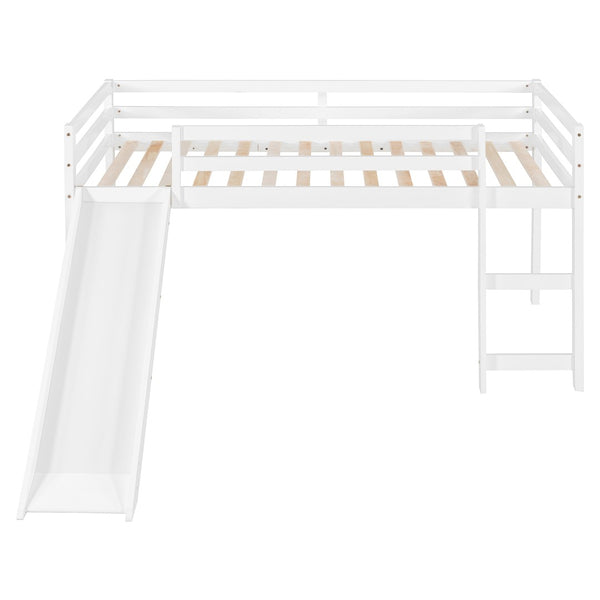English Elm Loft Bed with Built-in Slide Solid Pine Twin Frame for Kids Bedroom Play N708P360093K
