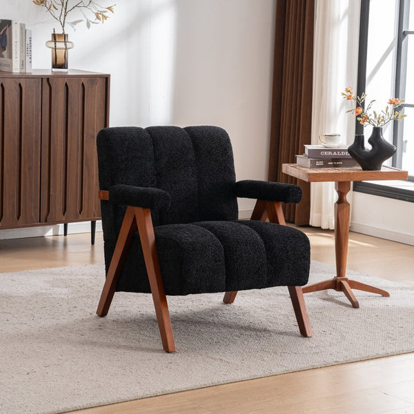 English Elm Mid-century Modern Chenille Accent Chair Cloud Silhouette Oak Frame Living Room Lounge Black W1170P425403