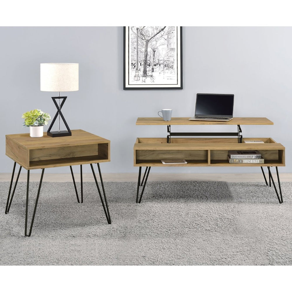 English Elm Golden Oak Lift Top Coffee Table and End Set with Hairpin Legs Storage B062S01494