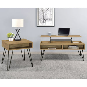 English Elm Golden Oak Lift Top Coffee Table and End Set with Hairpin Legs Storage B062S01494