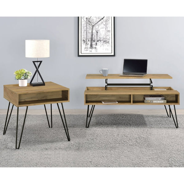 English Elm Golden Oak Lift Top Coffee Table and End Set with Hairpin Legs Storage B062S01494