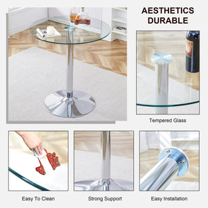 English Elm A glass tabletop 35" Round Dining Table with Electroplated Silver Legs, Minimalist Chic for 4-6 Guests W1151P155921