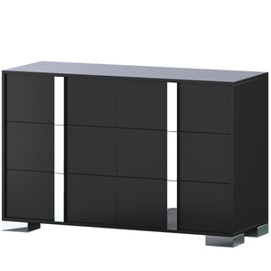 English Elm Elegant Mirrored Dresser with Metal Feet and 6 Spacious Drawers for Organized, Modern Living Spaces Black 54.25 L x 20.75 W x 8.5 H N733P307943B