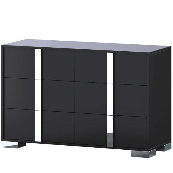 English Elm Elegant Mirrored Dresser with Metal Feet and 6 Spacious Drawers for Organized, Modern Living Spaces Black 54.25 L x 20.75 W x 8.5 H N733P307943B