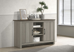 English Elm Nilda Two-tone Gray Oak Console with Open Shelves and Cabinet Storage for Entryway B2749S00225