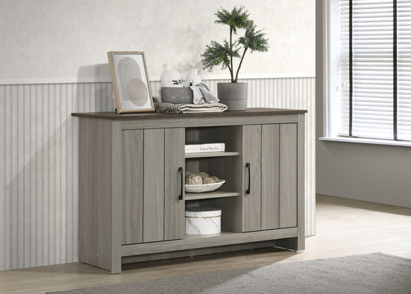 English Elm Nilda Two-tone Gray Oak Console with Open Shelves and Cabinet Storage for Entryway B2749S00225