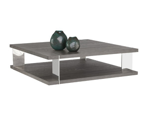 Sunpan DARIA Coffee Table - Modern Smoked Oak & Polished Stainless Steel Centerpiece with Storage Shelf 107804