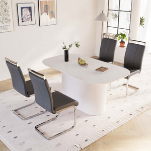 English Elm 63 "Modern-Medieval Cream Mdf Dining Table & 4 Pu Chairs Set - Stylish, Easy Assembly For Home & Kitchen" W2189S00670