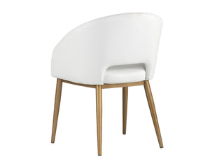 Sunpan Thatcher Dining Armchair – Stylish Compact Design with Faux Leather Upholstery and Steel Frame Champagne Gold / Snow