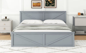 English Elm King Solid Wood Platform Bed with 4 Under-Drawers, Gray King Size Frame, Sturdy Slats, 500lb Capacity SM000537AAE