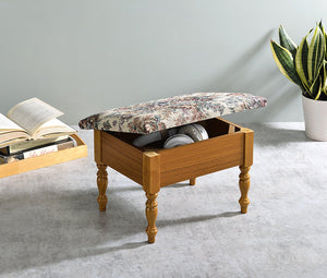 English Elm 10" Tall Wooden Foot Stool with Storage Oak Finish — Padded Victorian Floral Top, Lift-Up Hidden Compartment B072P222459