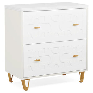 English Elm Multi-functional Nordic Filing Cabinet White Two Drawer Gold Handle Home Office Storage T3971P449298