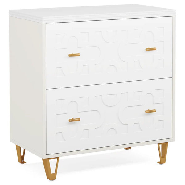 English Elm Multi-functional Nordic Filing Cabinet White Two Drawer Gold Handle Home Office Storage T3971P449298