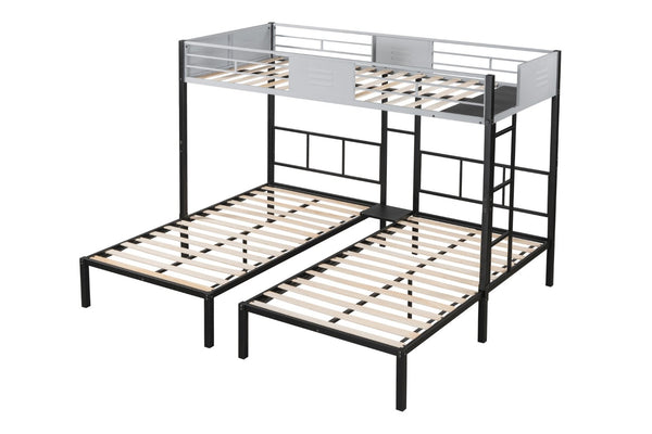 English Elm Triple Bunk Bed Steel Frame with Wood Slats Converts to Three Twin Beds W427S00071