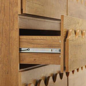 English Elm 60" Wave Front Six Drawer Dresser Sculptural Engineered Wood Media Console for Bedroom Oak N739S0000011N