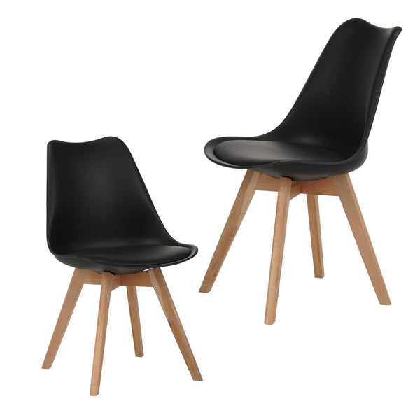 English Elm Set of Four Pu Leather Dining Chairs with Tapered Wood Legs Medieval Modern Style Black W3851P457788