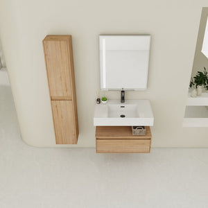 English Elm 30 Inch Wall-Mounted Bathroom Vanity Set With Resin Sink, Soft-Close Drawers & Storage Cabinets W999S00268