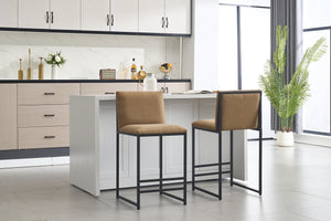 English Elm Counter Height Bar Stools Set of 2 Upholstered Linen Seats with Metal Frame & Cushion Comfort for Kitchen Bar and Dining Room Coffee W1249P257010