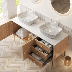 English Elm Munin Freestanding 60 Inch Bathroom Vanity Oak Plywood Cabinet Ceramic Stone Basin W2615S00470