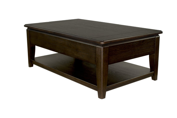 English Elm Cocktail Mahogany Lift-Top Table with Casters, Hidden Storage & Lower Shelf—Elm Veneer Solid Wood B2699P373658