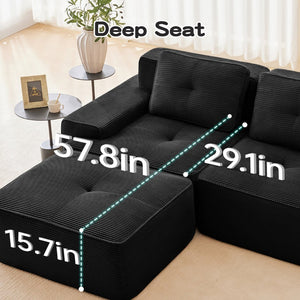 English Elm Modern Corduroy Sectional Sofa Deep Seat V Shape Tufted Couch with Movable Ottoman Black W714S01585