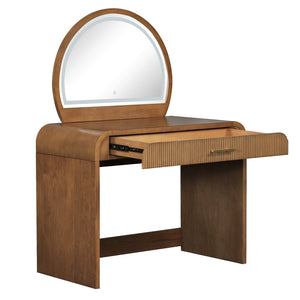 English Elm 39" Makeup Vanity Table with Touchscreen LED Mirror, Sleek Dressing Table with Drawer and Glass Top - Durable Rubberwood, Fast Assembly Espresso N704P196658P