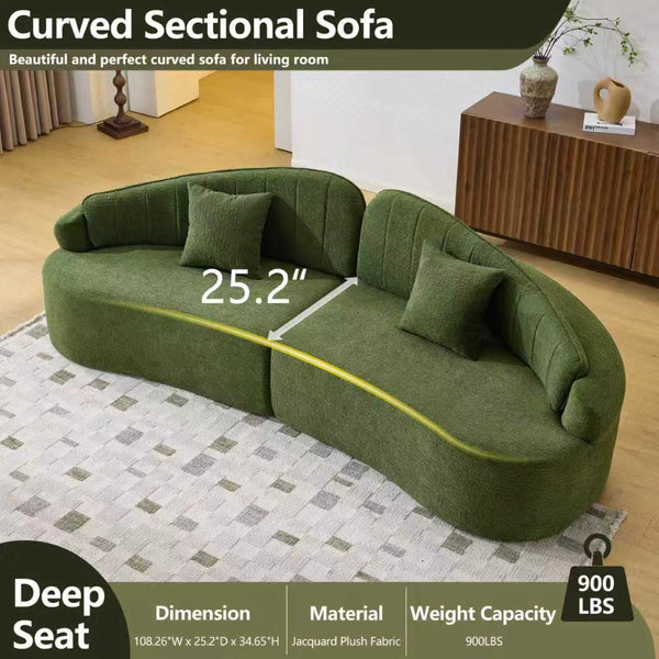 English Elm Curved Four Seat Chenille Sofa with Removable Backrest for Retro Apartment Living Green W3612S00042