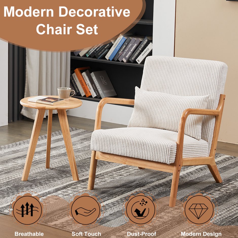 English Elm Mid-Century Modern Accent Chair & Coffee Table Set - Vintage Luxury For Stylish Living Spaces W2989P362773