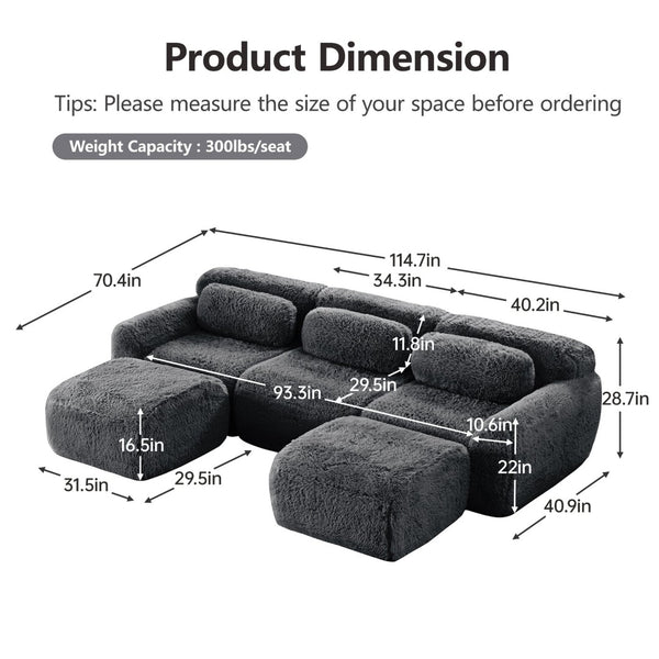 English Elm U-shaped Modular Sectional Sofa Plush Cloud Foam Boneless Build for Home Theater Lounging Dark Grey W714S01551